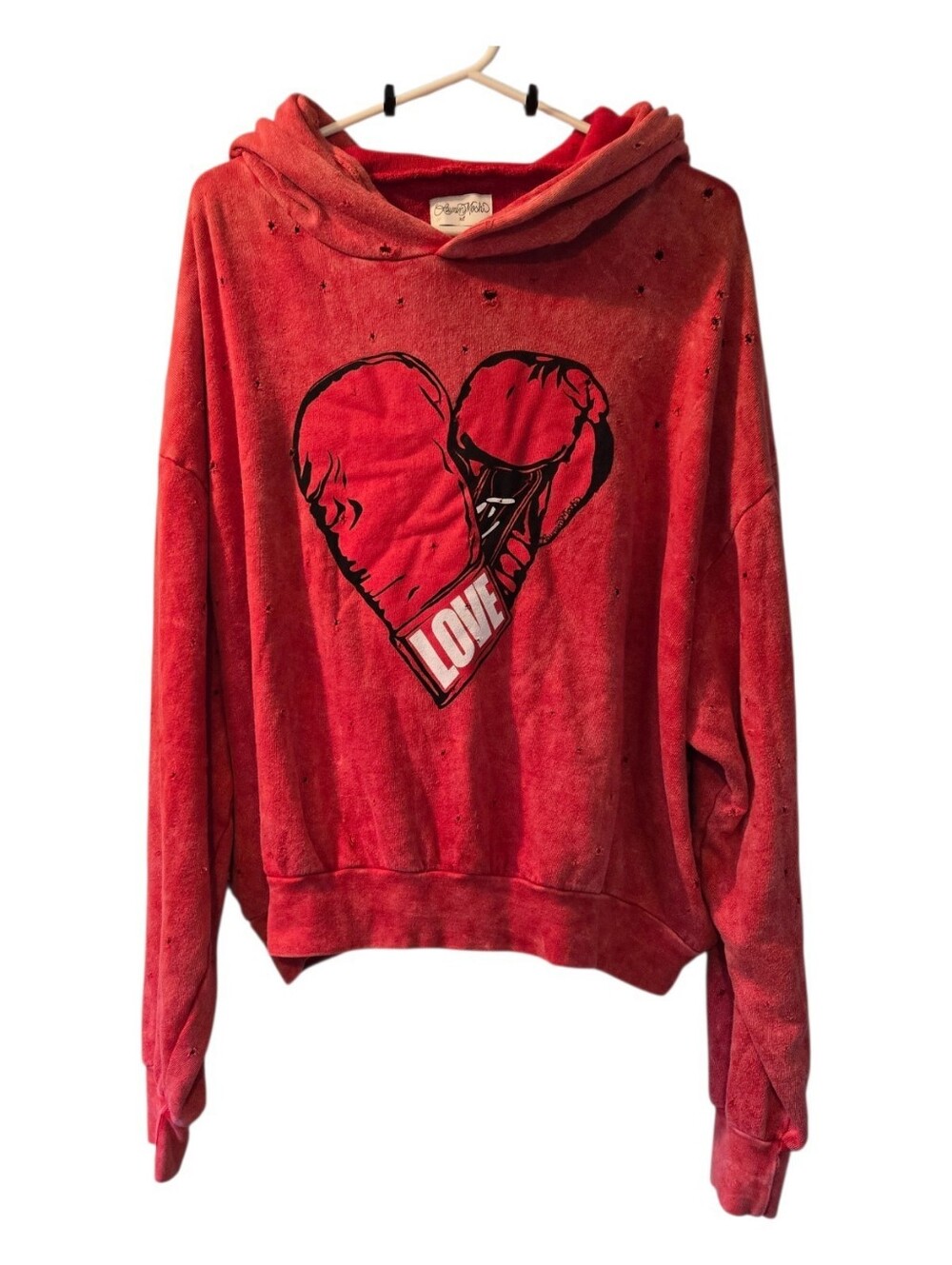 Lauren Moshi Distressed Love Boxing pullover hoodie - Picture 3 of 11